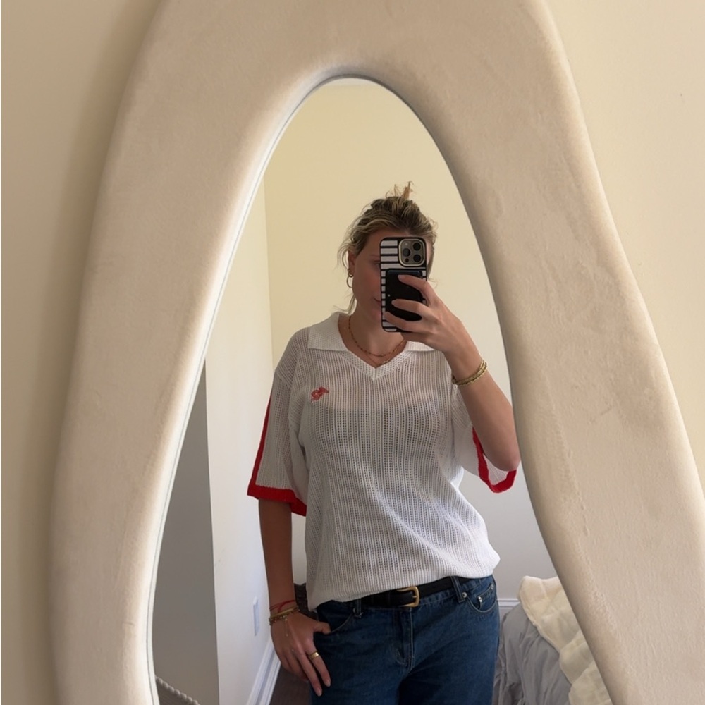 White and Pink Oversized Polo Jersey